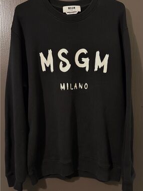 MSGM Black Crewneck Sweatshirt with White Milano Logo